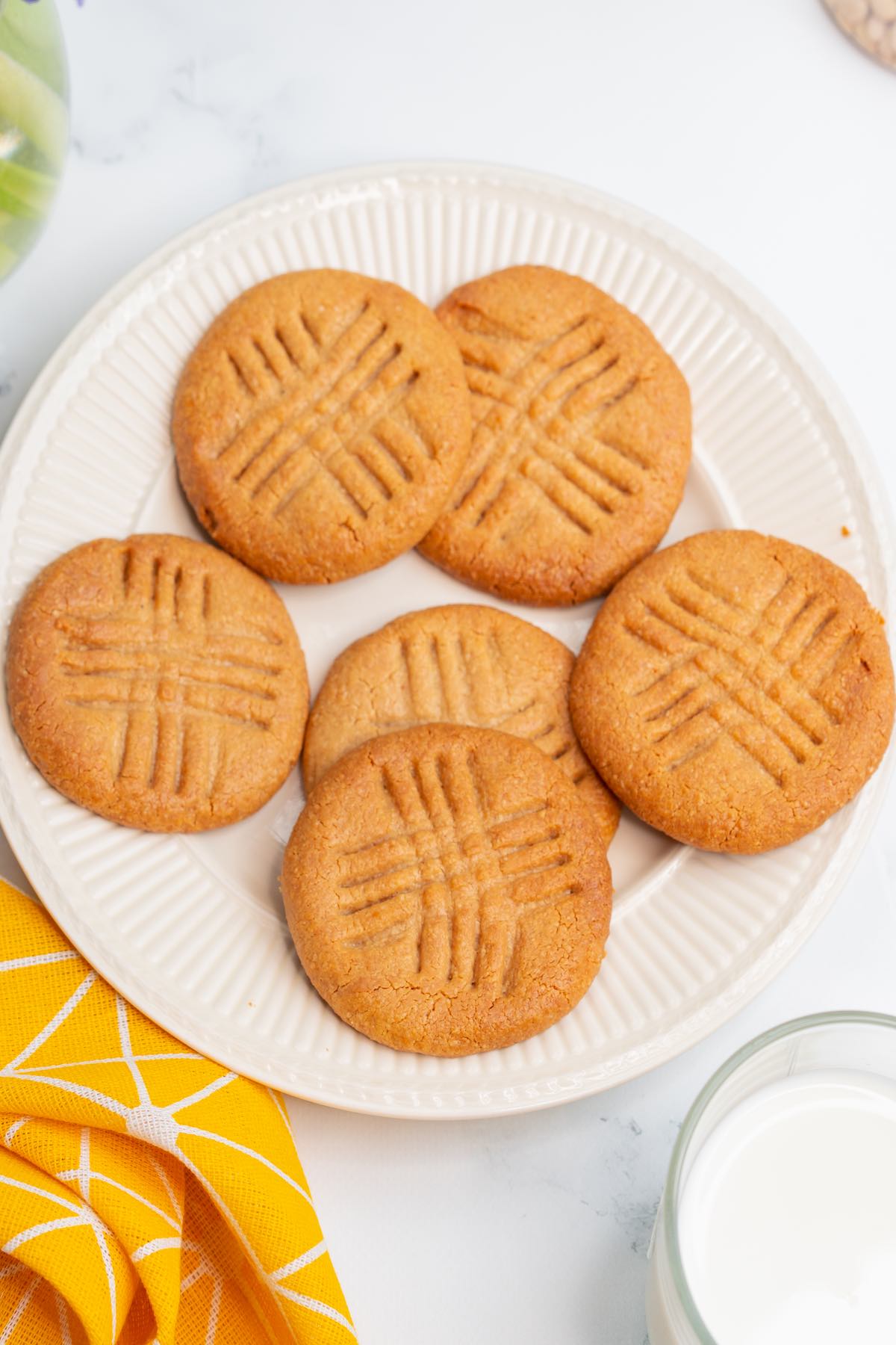 2 ingredient peanut butter cookies on a plate.