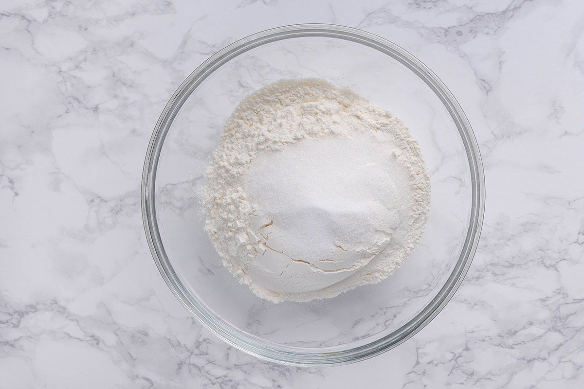 flour and sugar in a bowl.