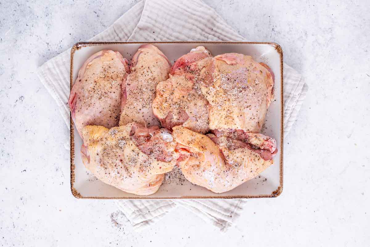 seasoned raw chicken thighs.