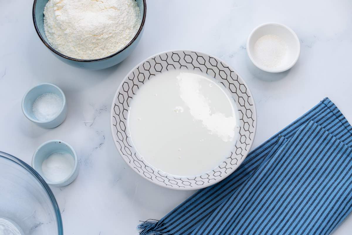 soy milk and vinegar in a bowl.