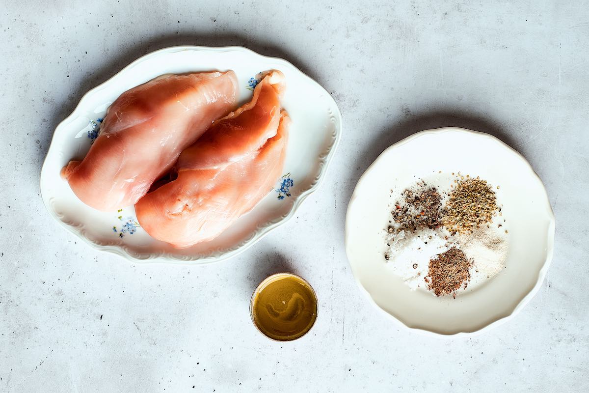 salt, pepper, Italian seasoning, and olive oil in a bowl.