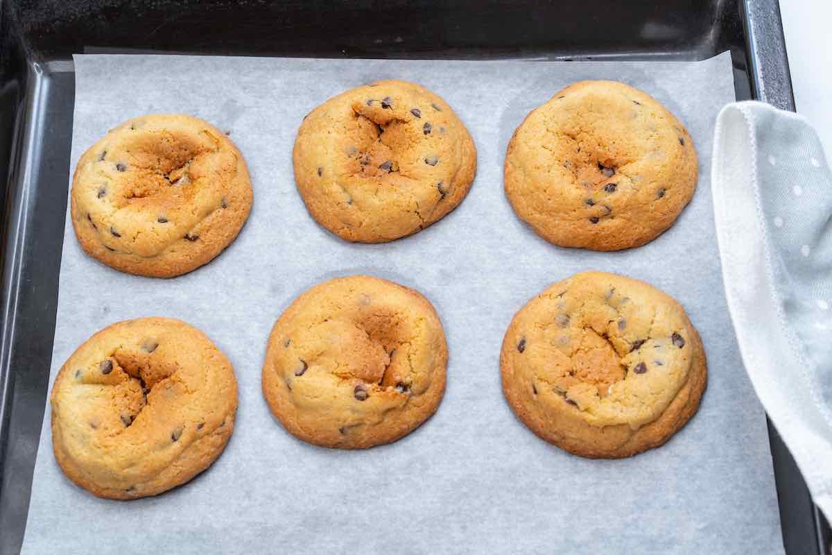 baked marshmallow cookies on a baking sheet.