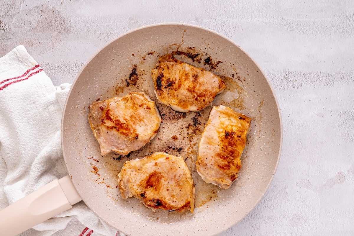 pan-searing sous vide pork chops.