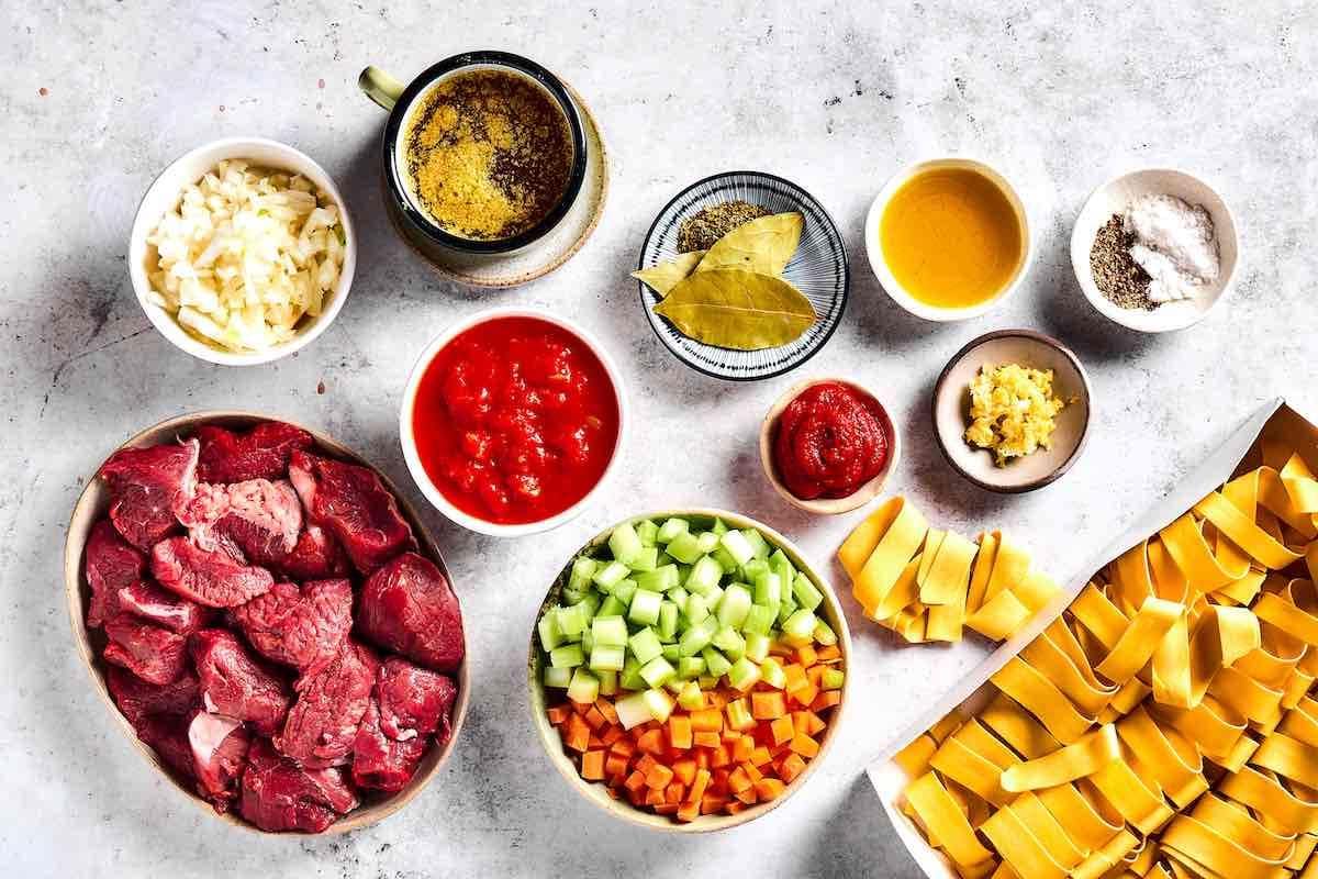 Ingredients for lamb ragu.