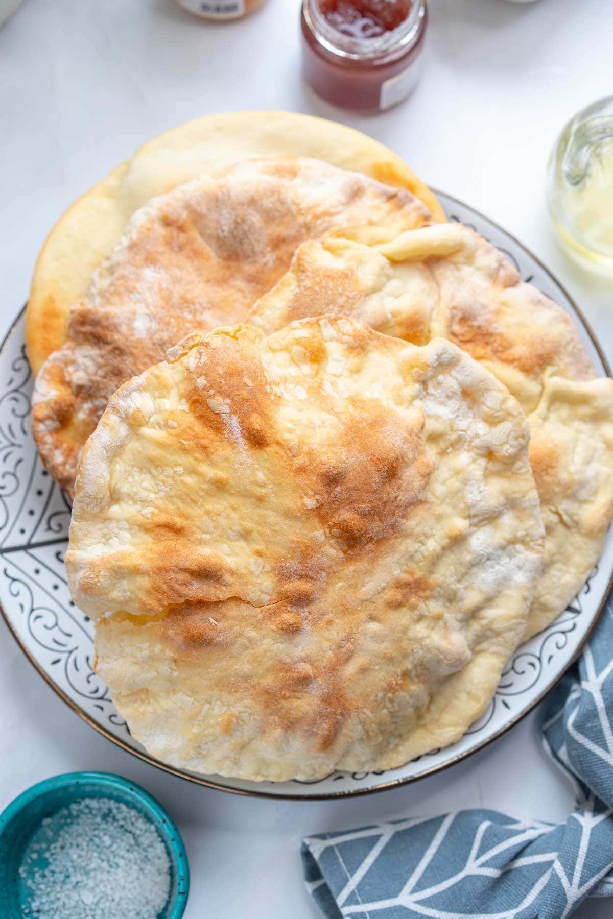 Lebanese bread on a plate.