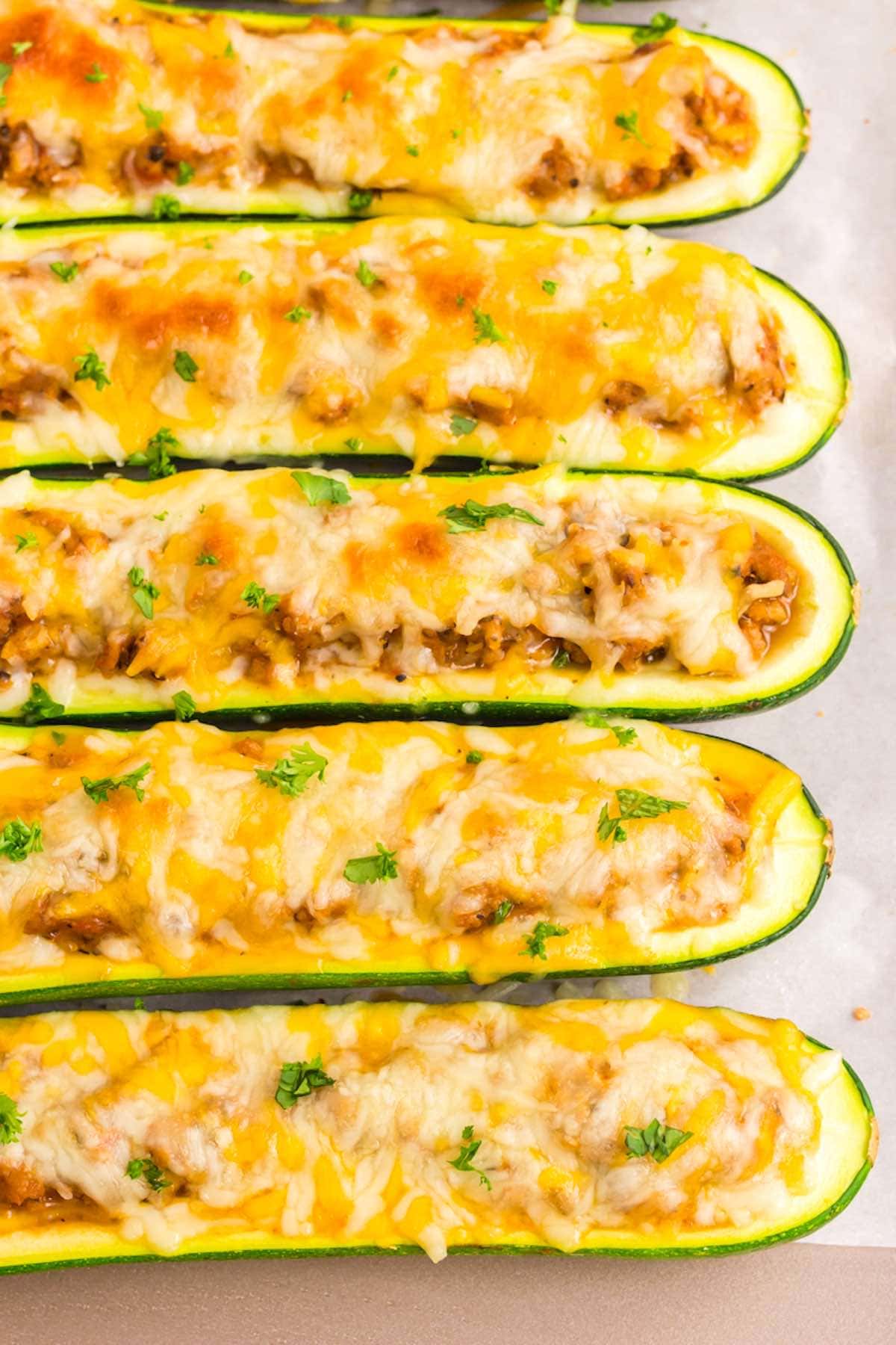 zucchini boats with cheese and herbs.