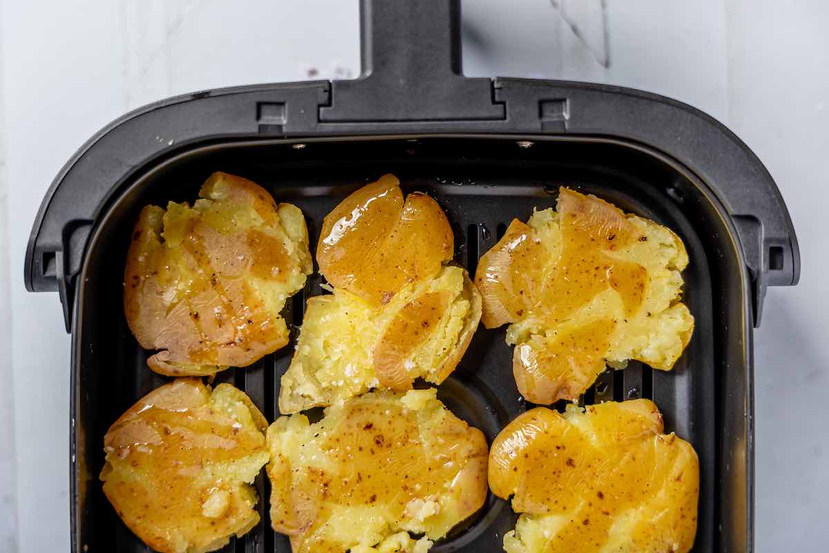 smashed boiled potatoes in the air fryer.