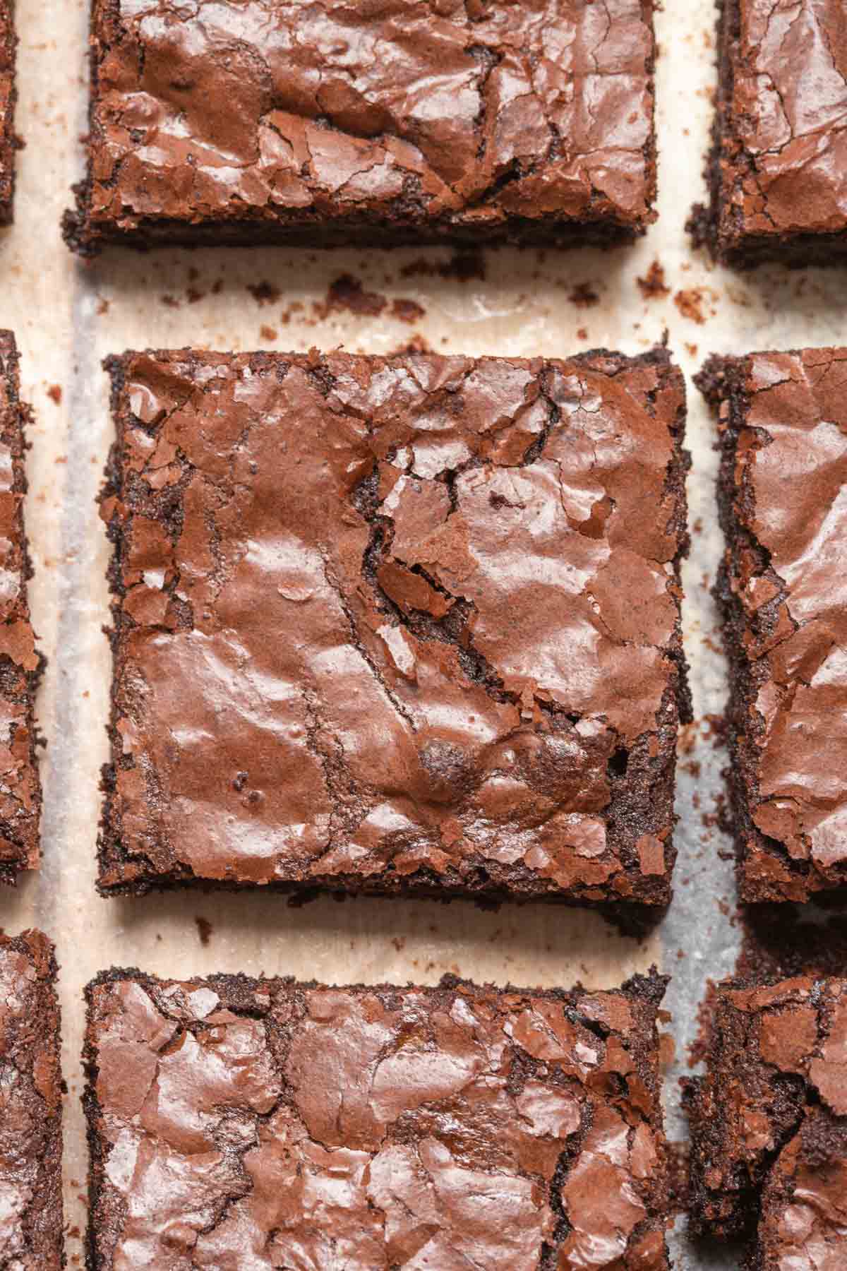 brownies without eggs, sliced on a baking sheet.