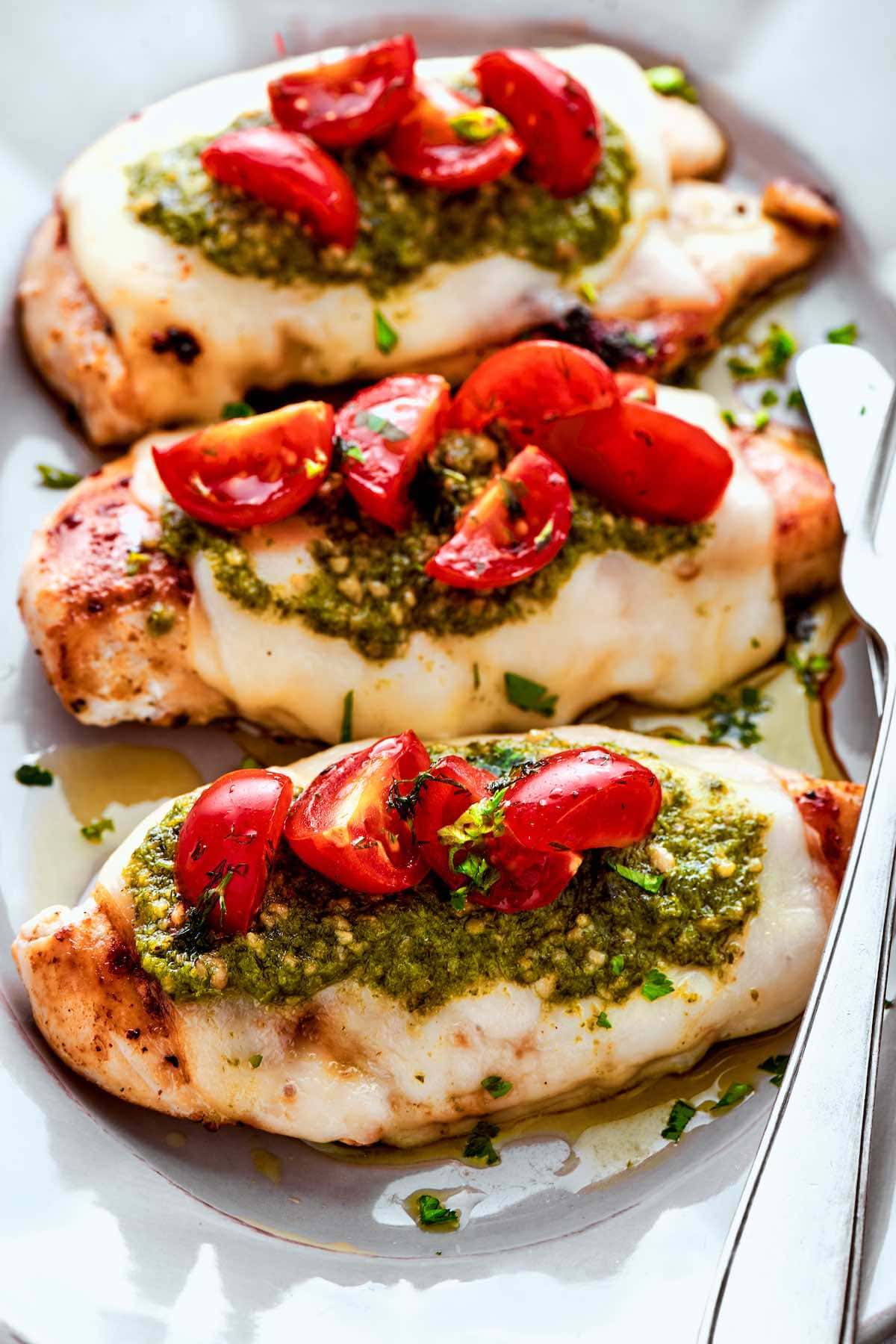 grilled chicken Margherita on a plate.