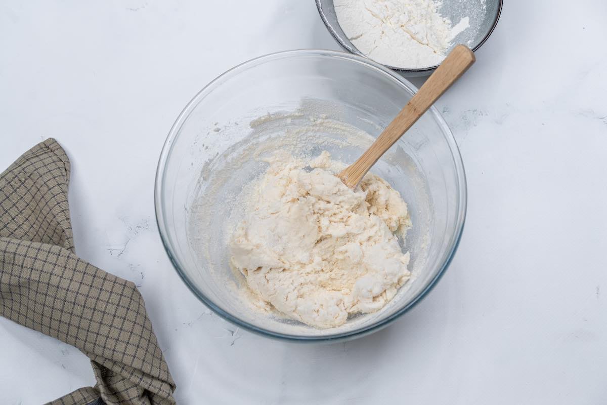 flour, heavy cream, and salt in a bowl.