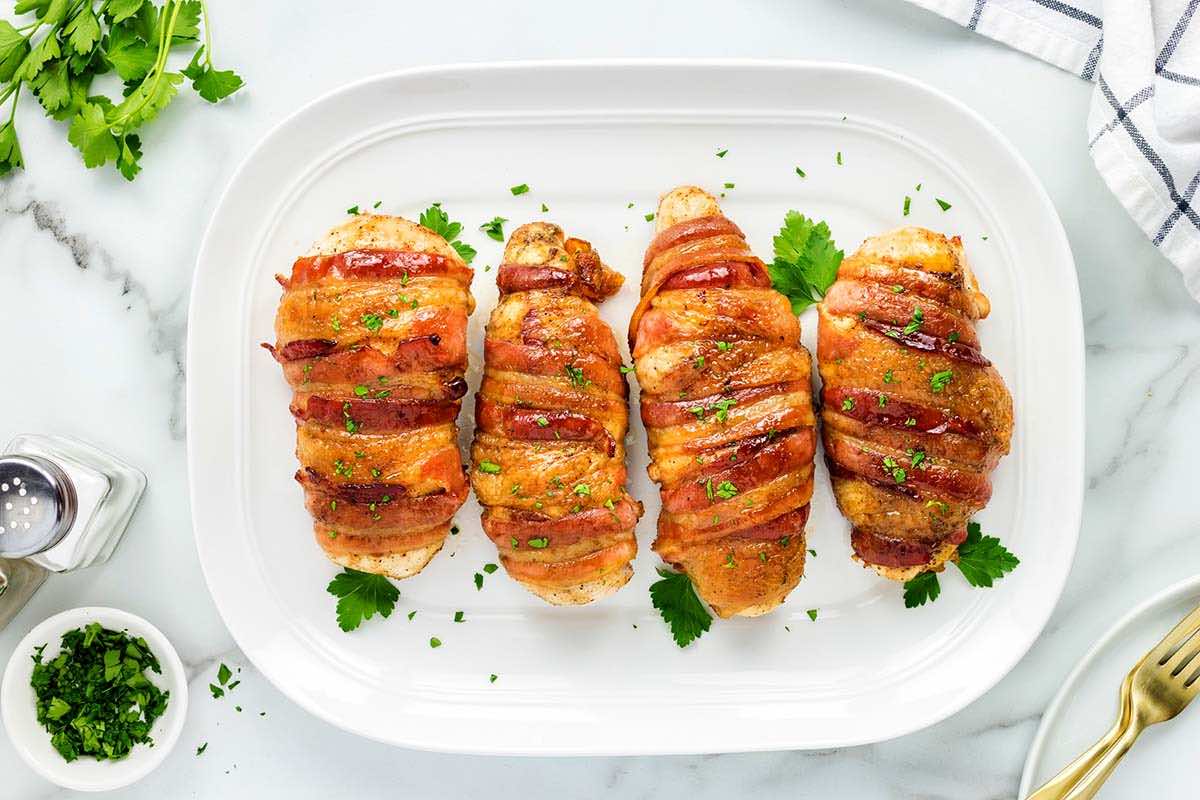 broiled bacon wrapped chicken breast.
