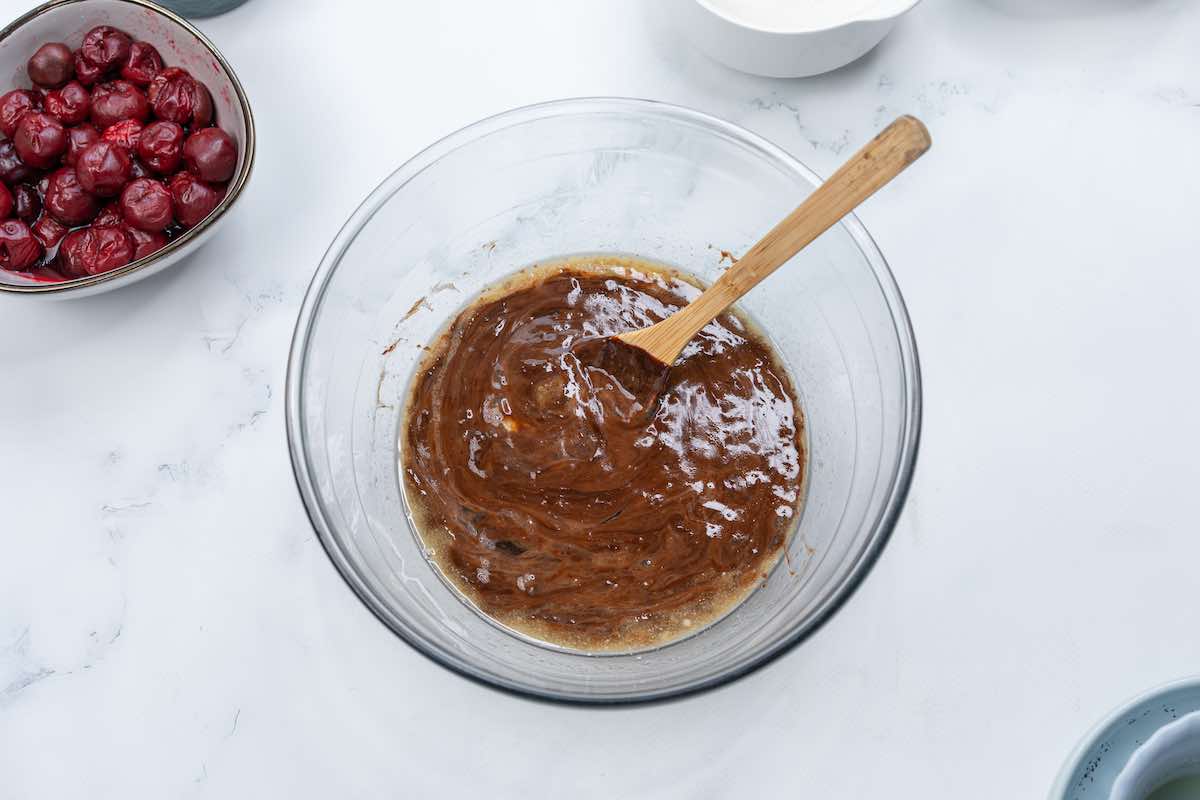 coconut oil and chocolate melted together in a bowl.