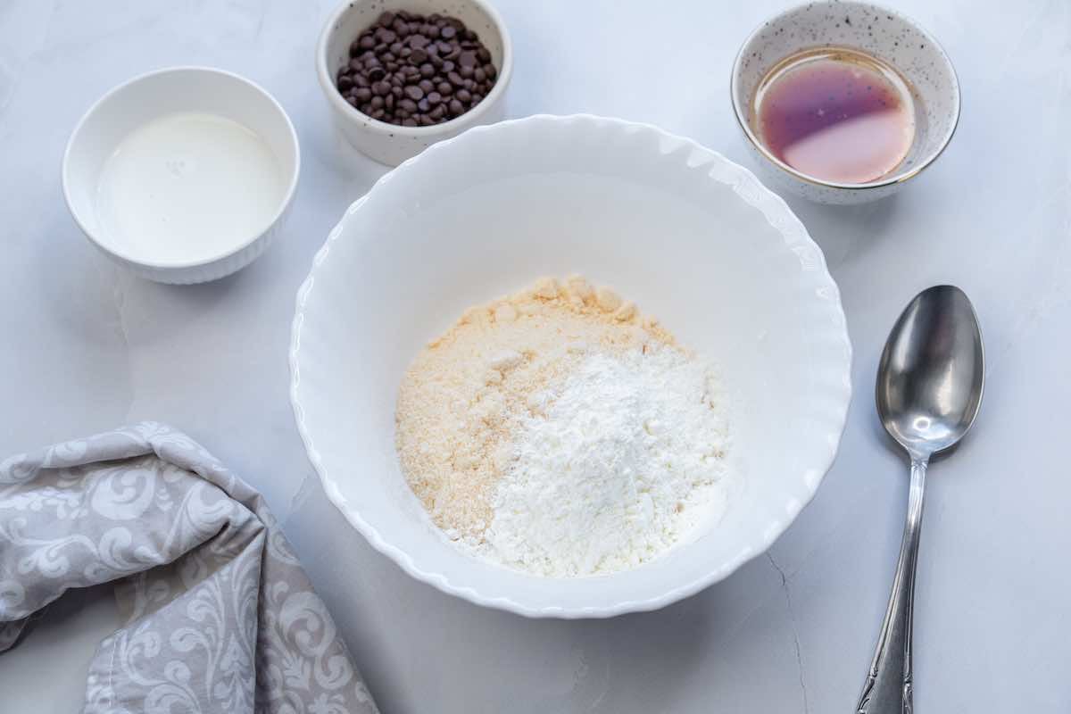 almond flour and arrowroot powder in a bowl.