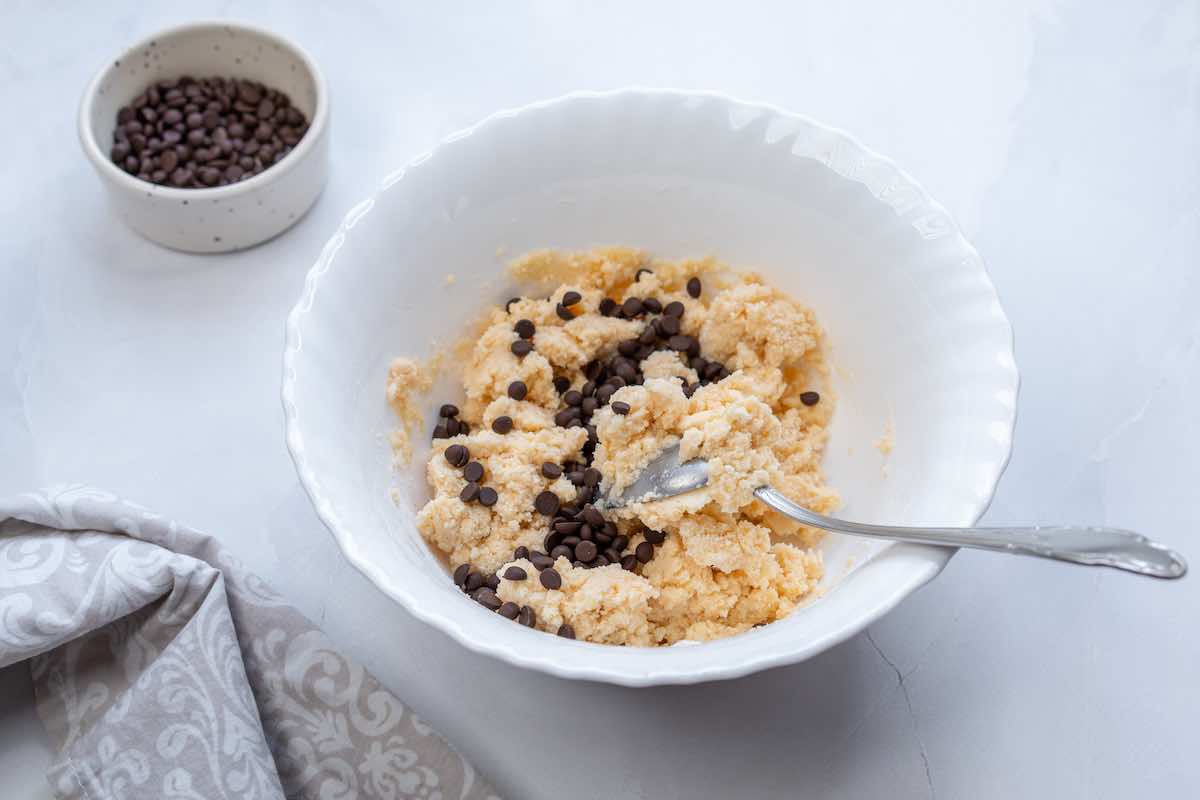 healthy cookie dough in a bowl.