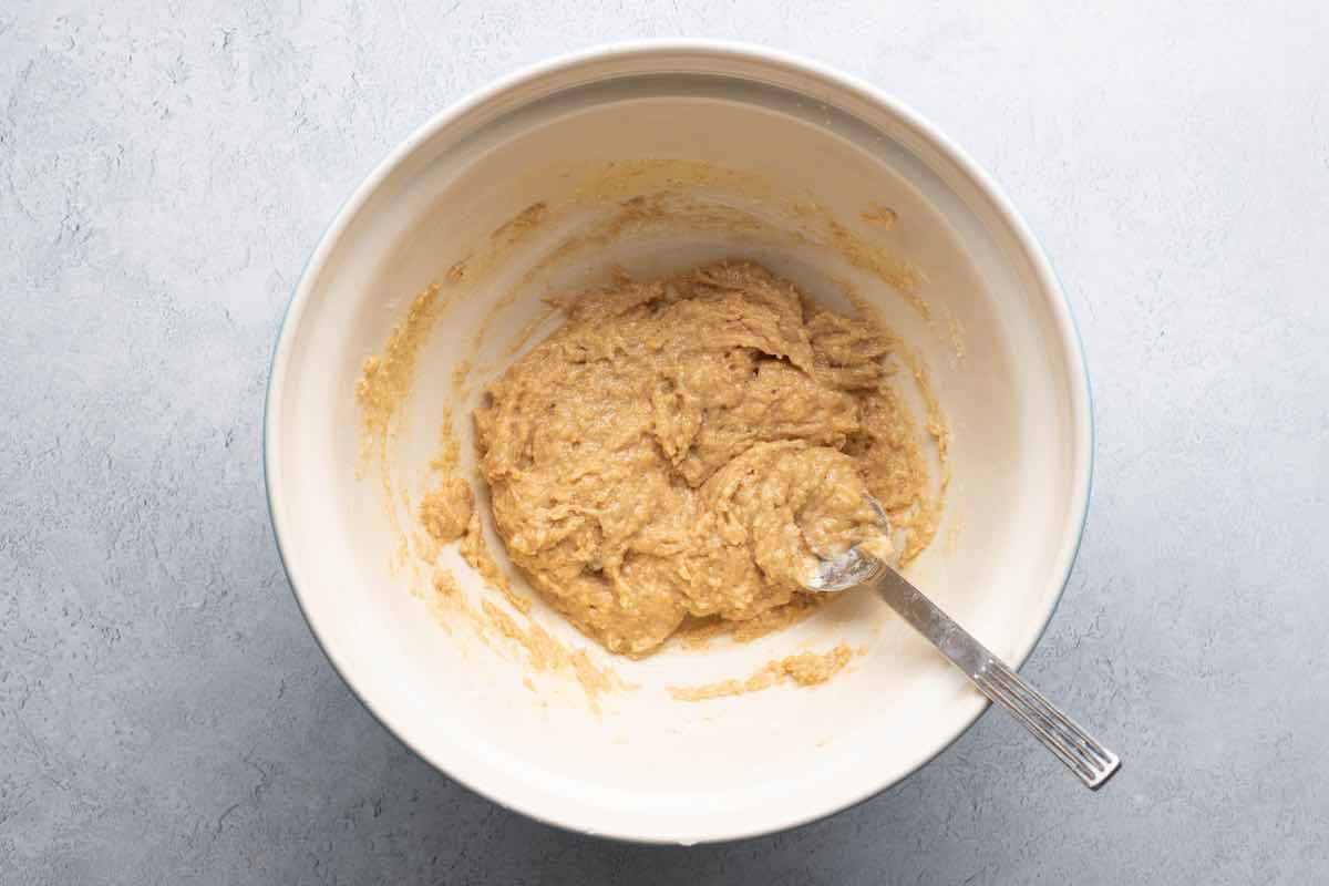 biscuit topping ingredients mixed in a bowl.
