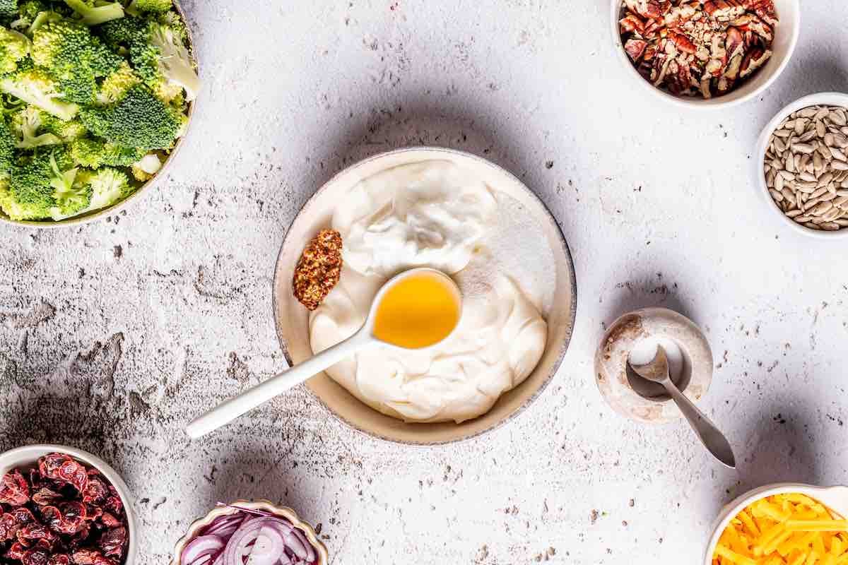 creamy dressing ingredients in a bowl.