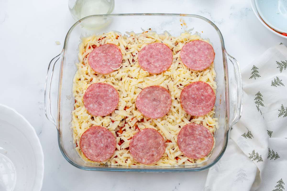 assembled keto pizza casserole.