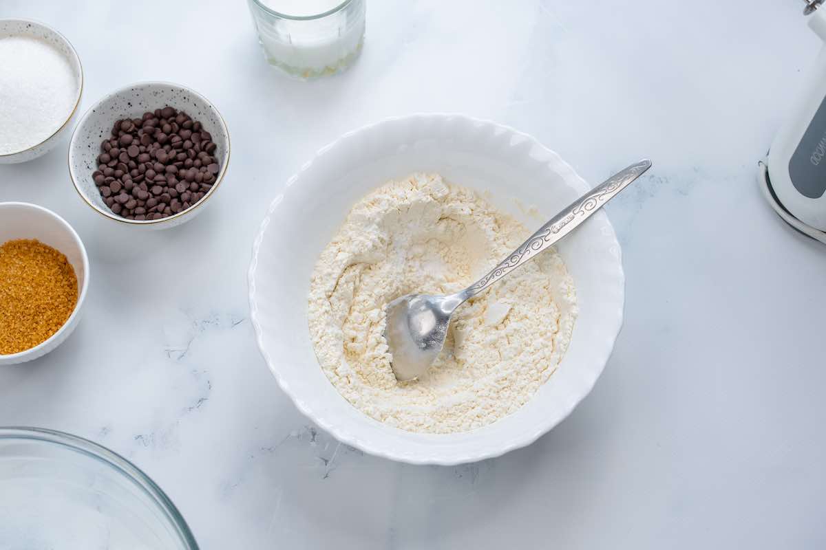 flour, sugar, and salt in a bowl.