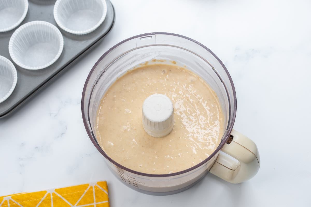 blended muffin mixture in a blender.