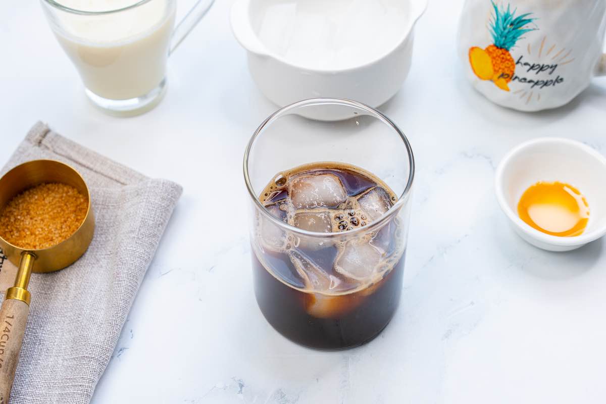 espresso and ice in a glass.
