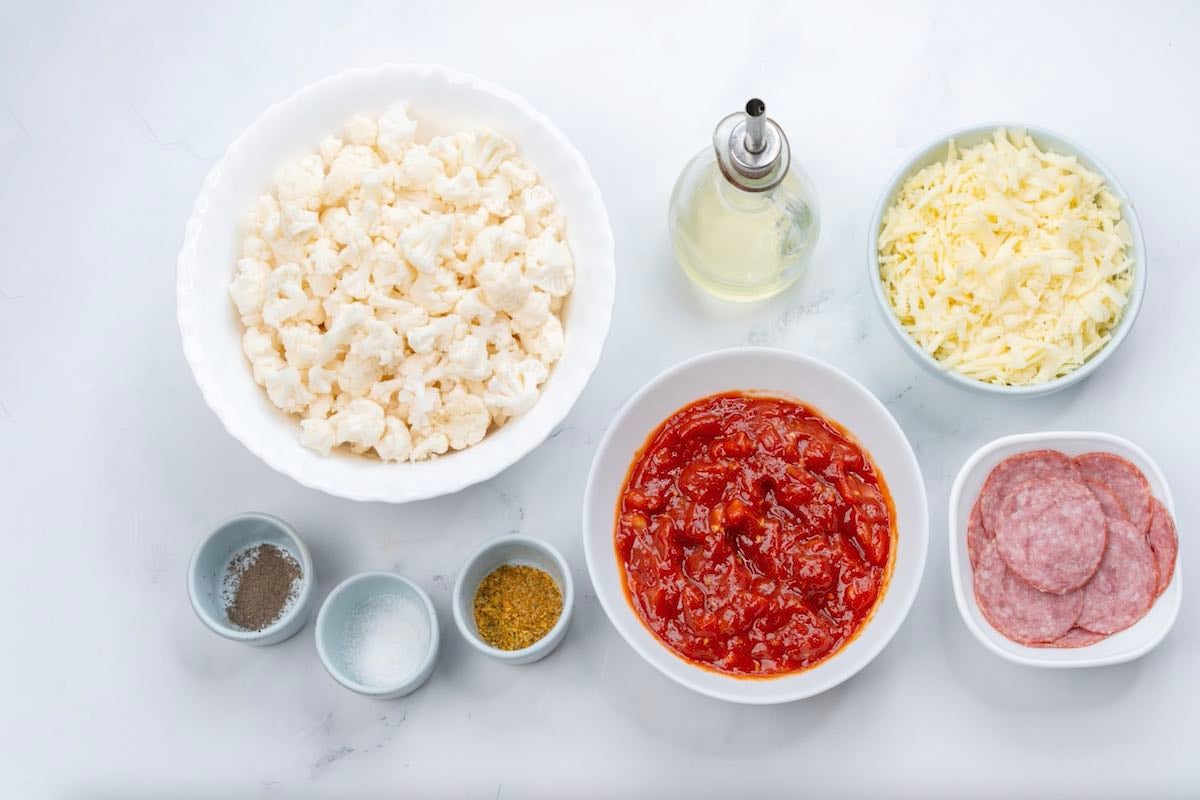 ingredients for keto pizza casserole.