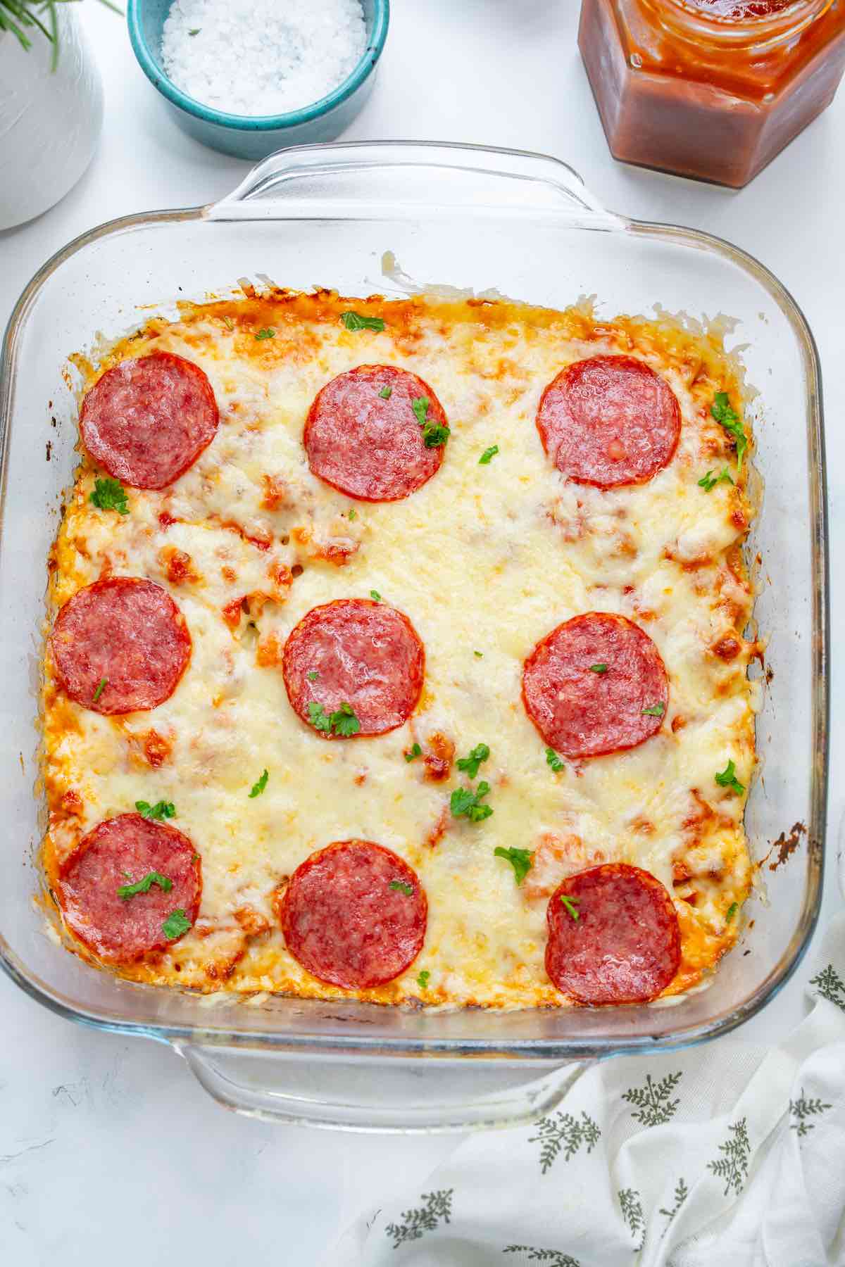 keto pizza casserole.