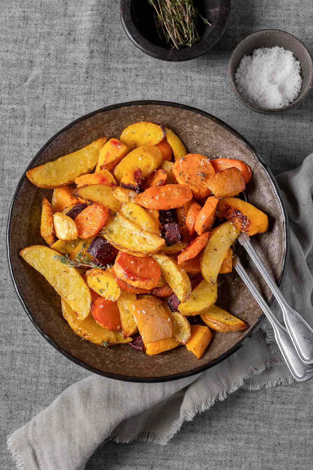 bowl of roasted root vegetables.