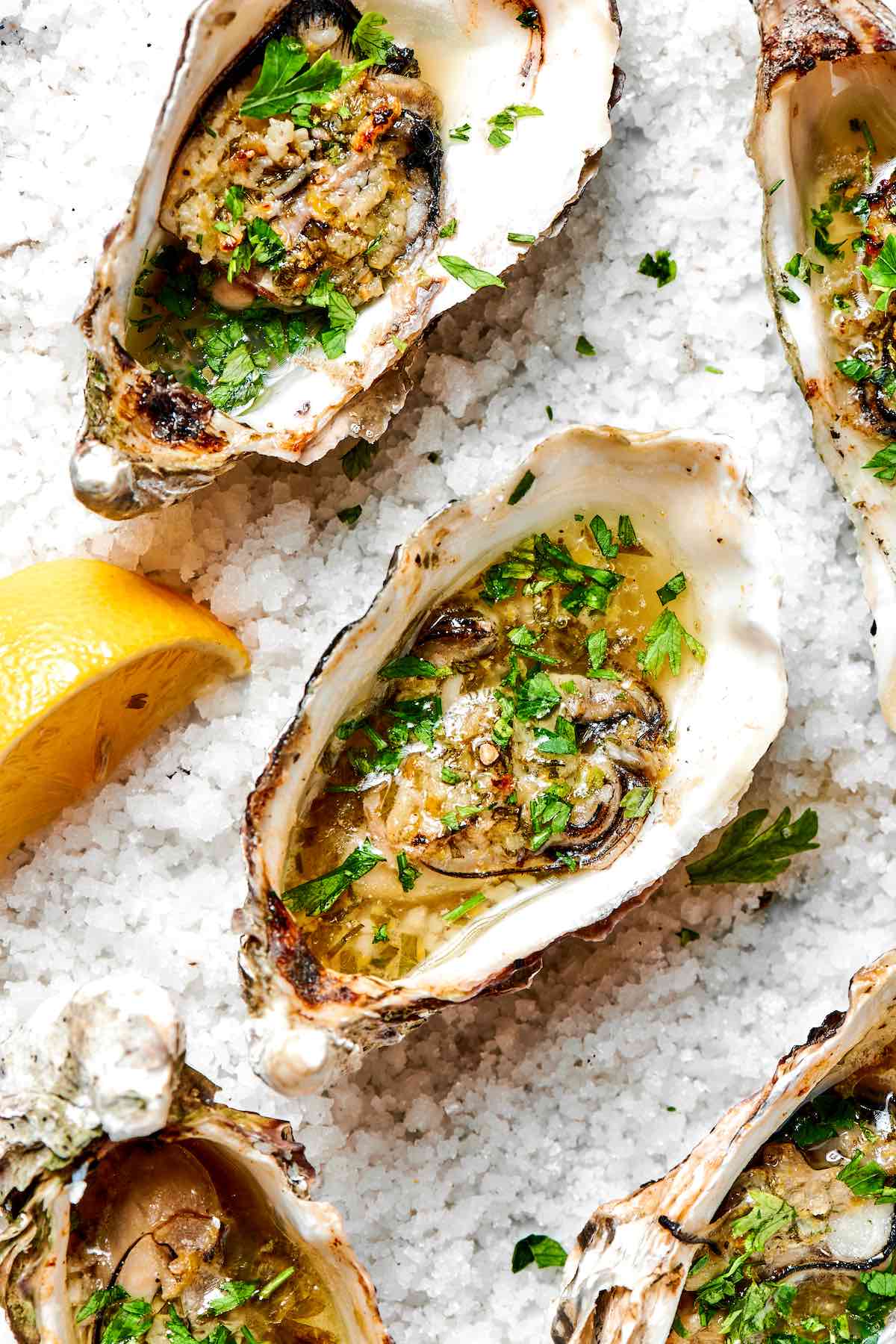 grilled oysters with garlic butter sauce.