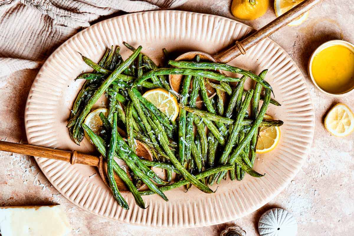 air fried green beans with lemon and parmesan.