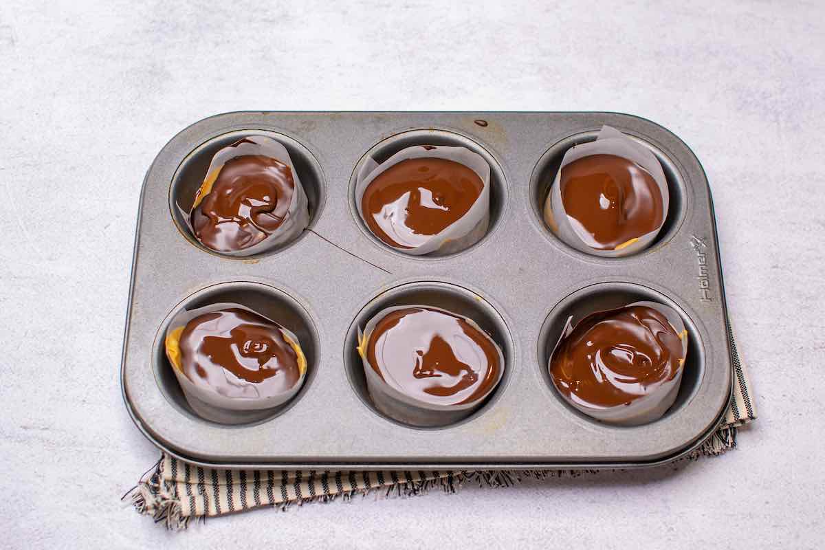 melted chocolate on top of almond butter mixture.