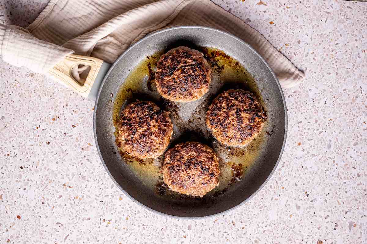 pan-frying bison burger patties.