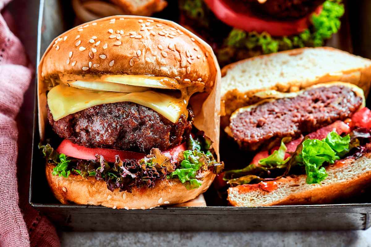 assembled bison burgers.