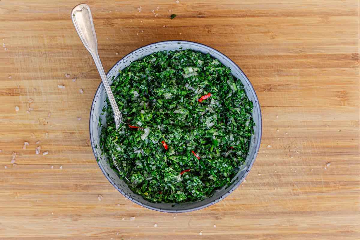mixed chimichurri sauce.