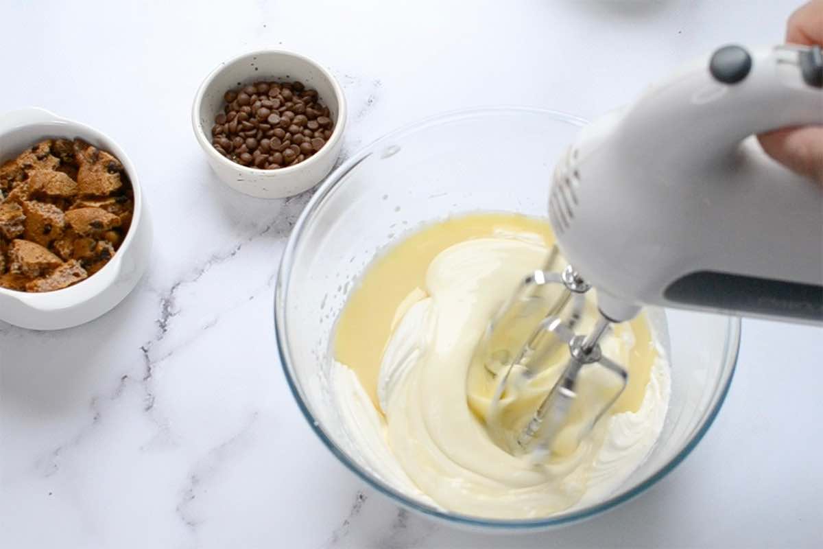 whipping cream in a bowl.