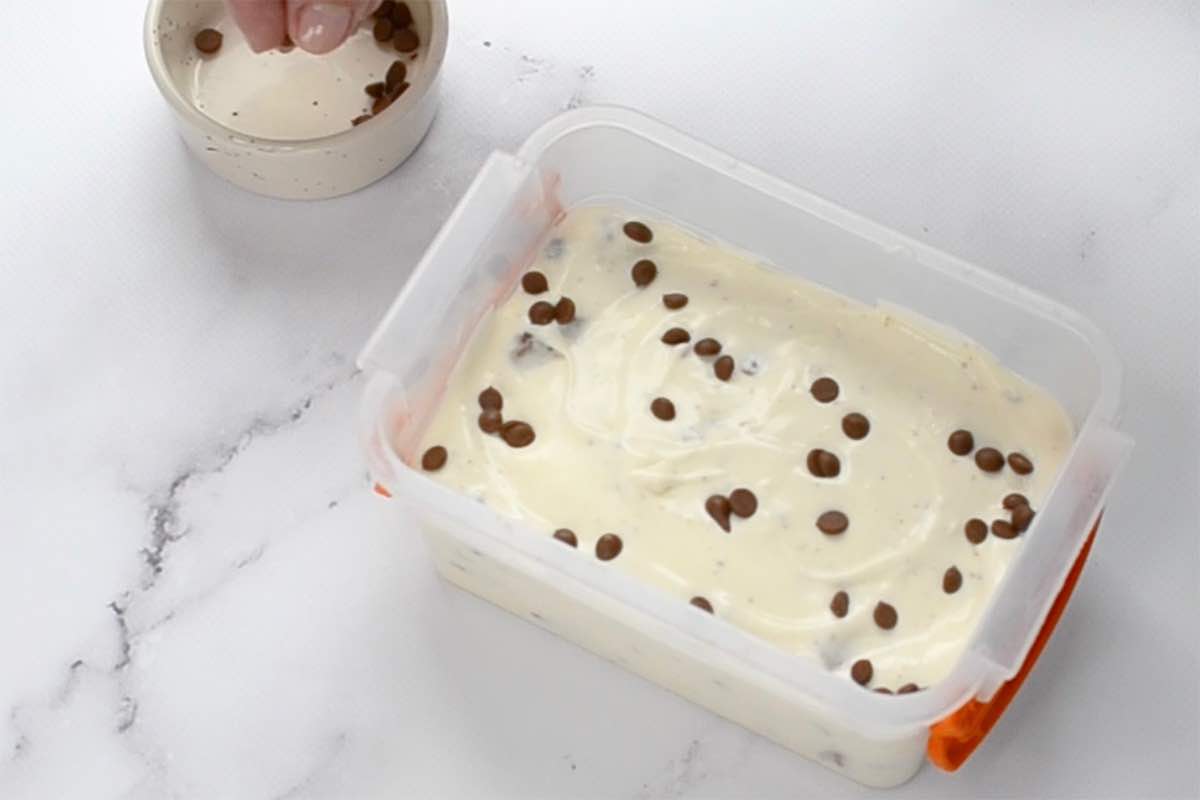 ice cream mixture in a container.