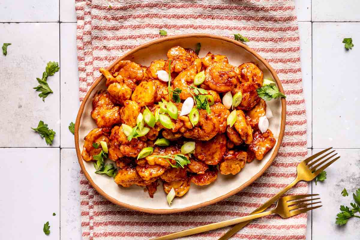firecracker shrimp assembled on a plate.