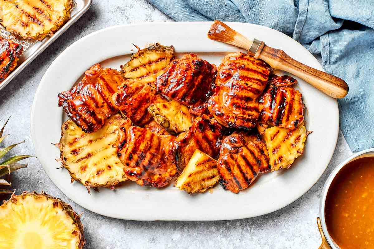 plate of grilled teriyaki chicken.