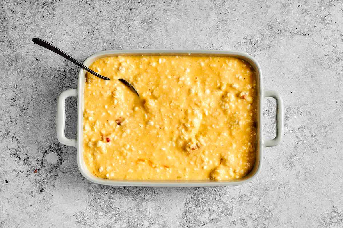 assembled unbaked breakfast casserole.