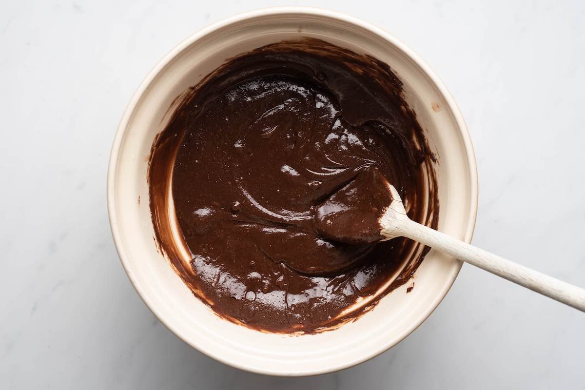 keto brownie batter in a bowl.
