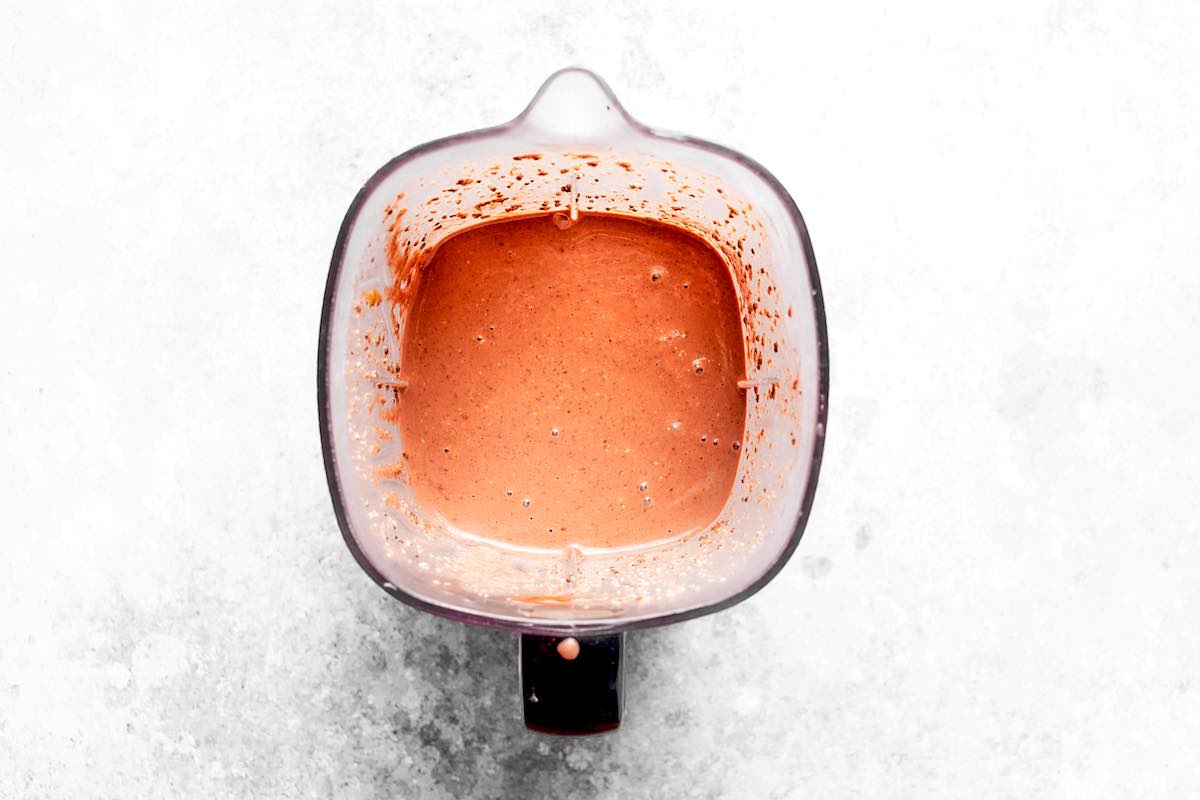 blended oatmeal smoothie in a blender.