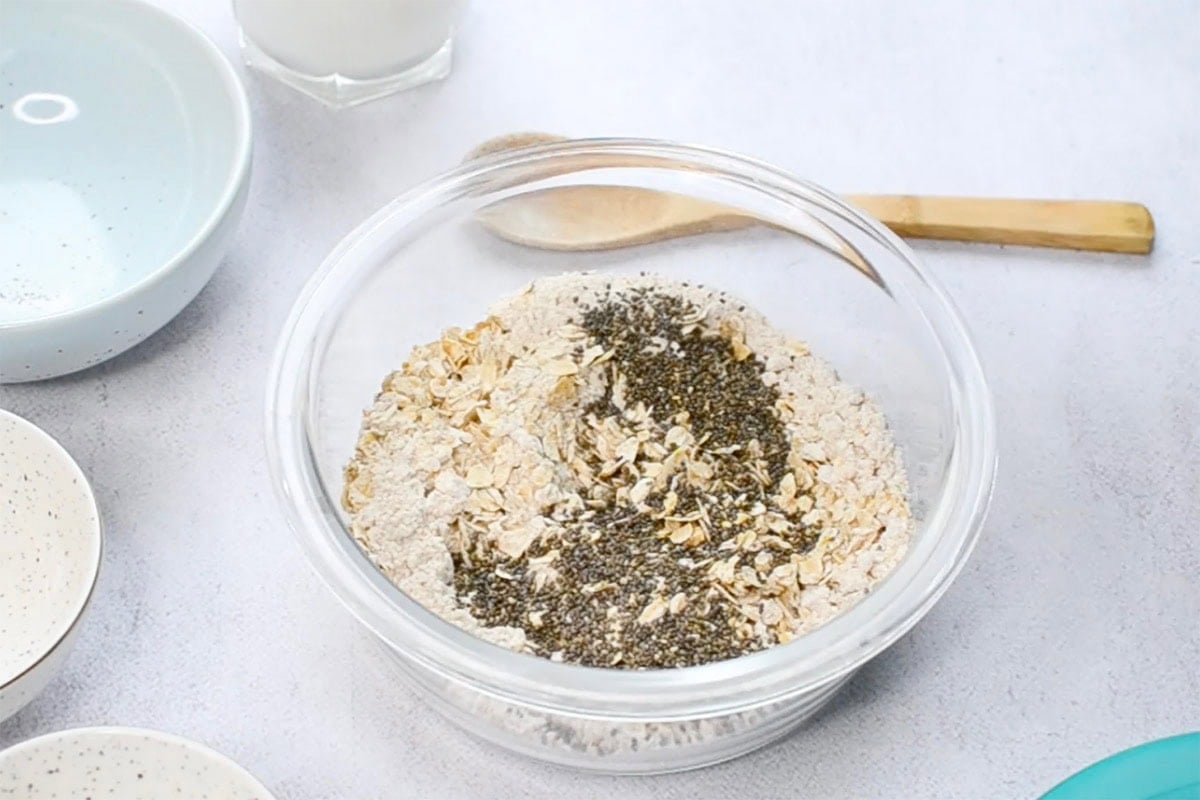 oats, salt, chia seeds in a bowl.