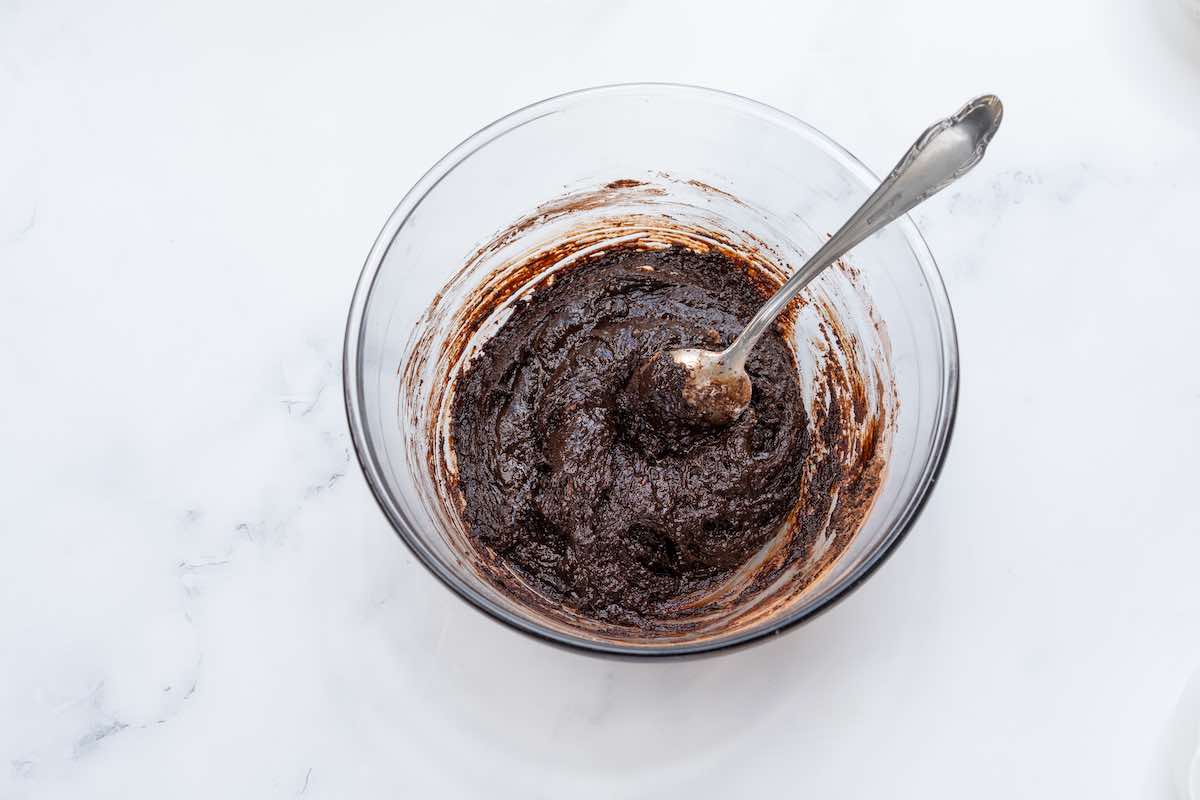 vegan brownie batter in a bowl.