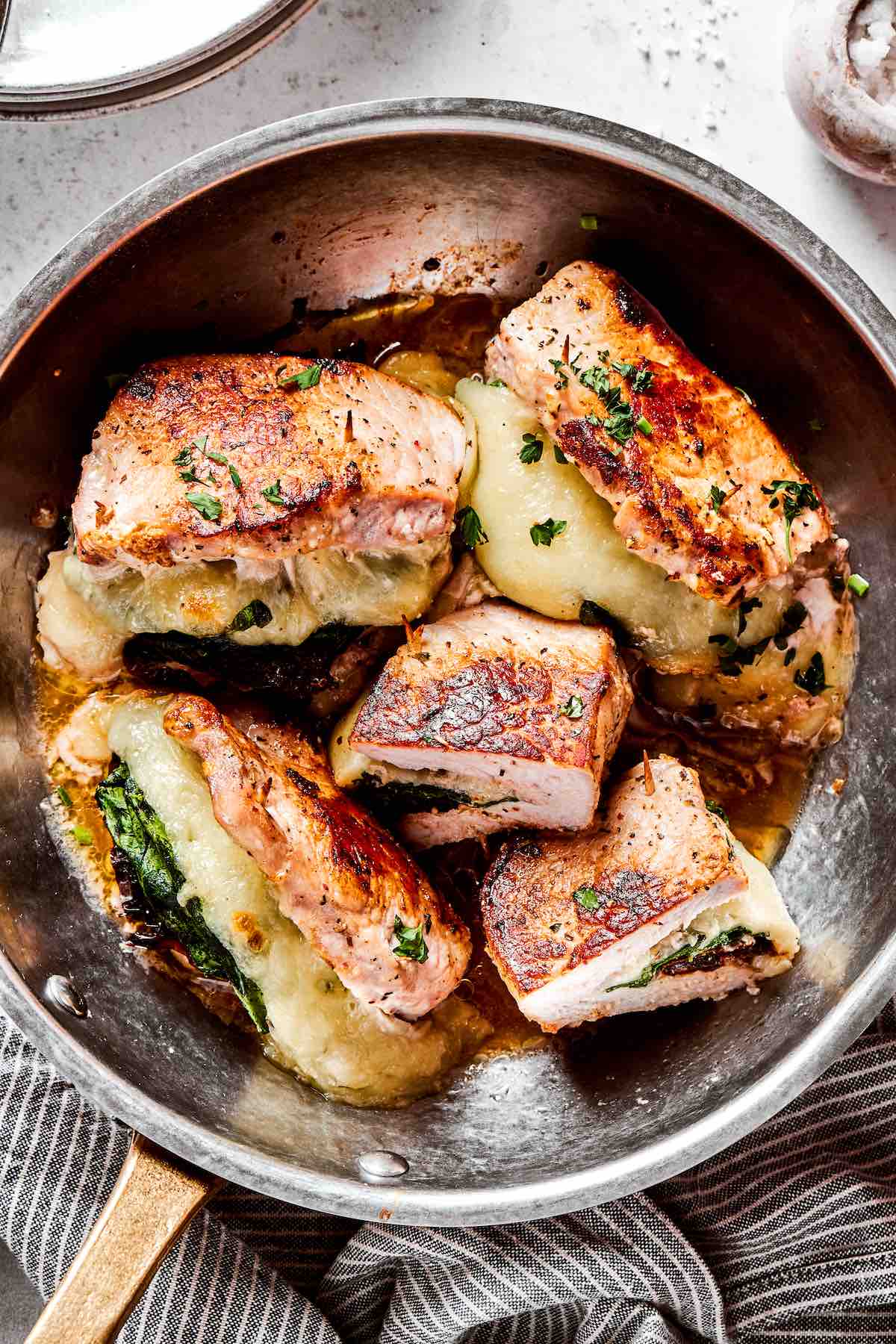 cheese and spinach stuffed pork chops.