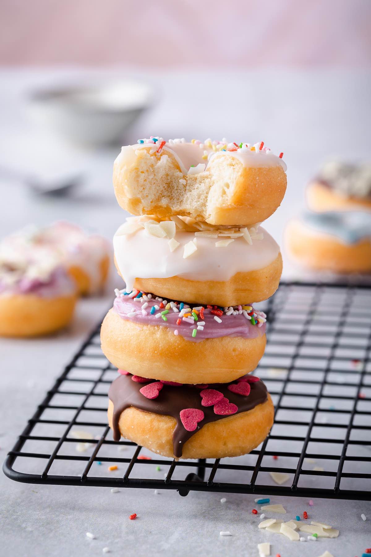 air fried donuts on a wire rack.