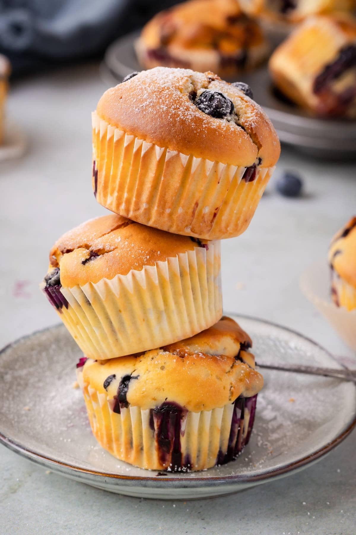 healthy blueberry muffins on a plate.