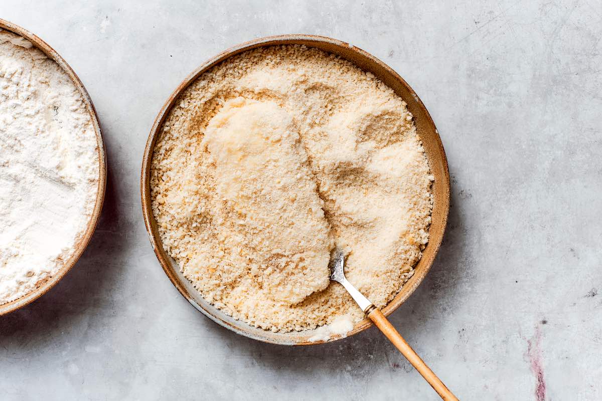 coating cod fillets in panko.