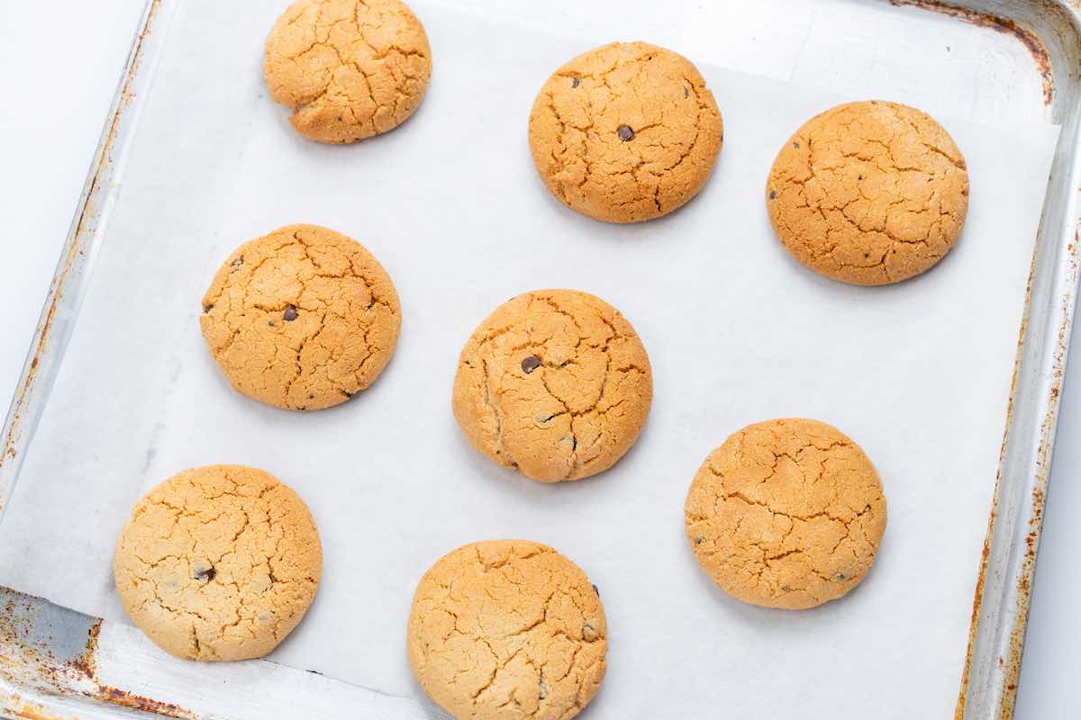 baked cookies a baking sheet.