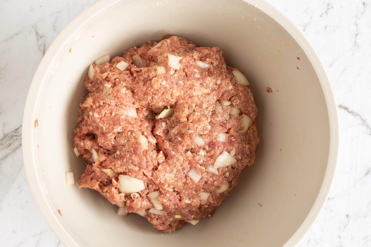 keto meatball mixture in a bowl.