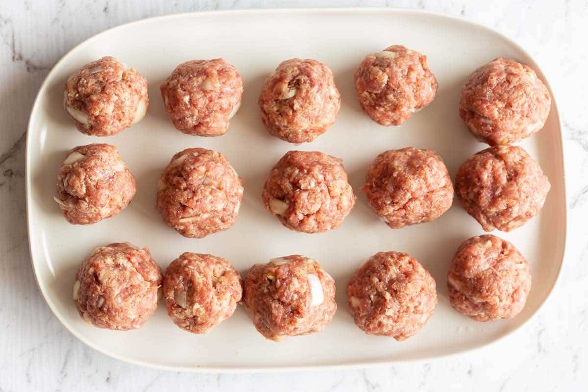 shaped uncooked keto meatballs.