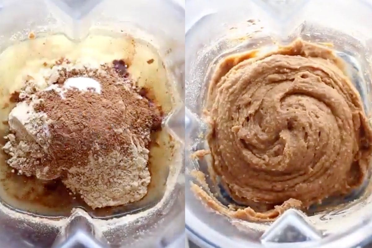blender with muffin batter.